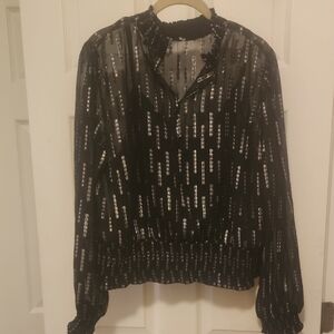 Express Black Blouse with Silver Sequin Stripes